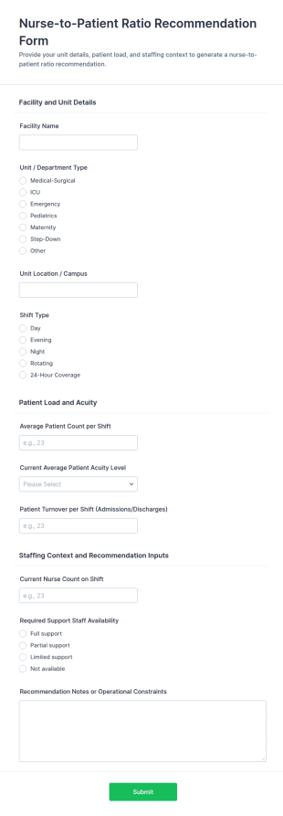 Nurse To Patient Ratio Recommendation Form Template