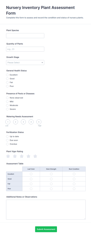 Nursery Inventory Plant Assessment Form Template