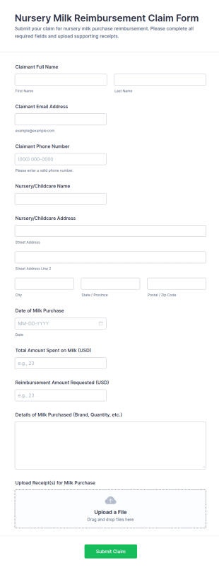 Nursery Milk Reimbursement Claim Form Template