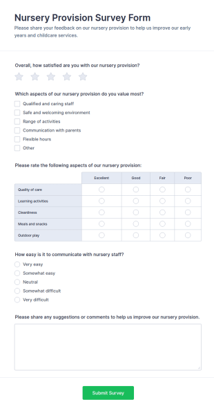 Nursery Provision Survey Form Template