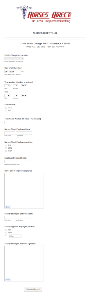 Nurses Direct E Time Slip Form Template