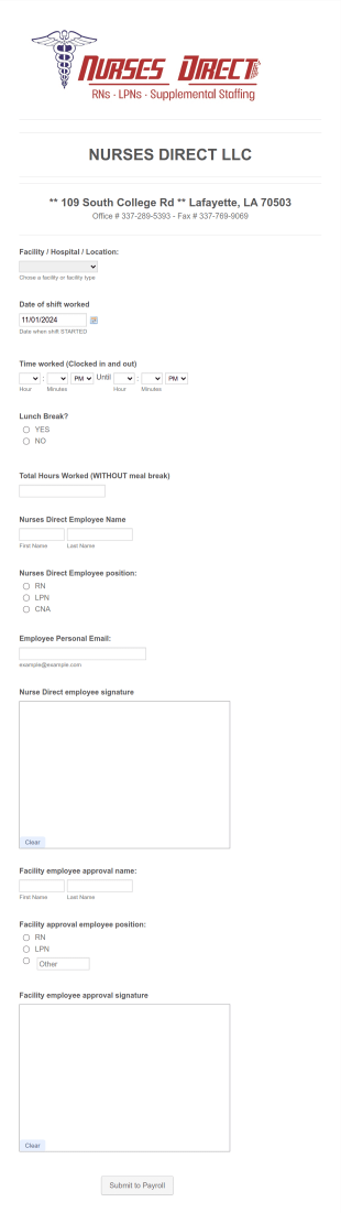 Nurses Direct E Time Slip Form Template