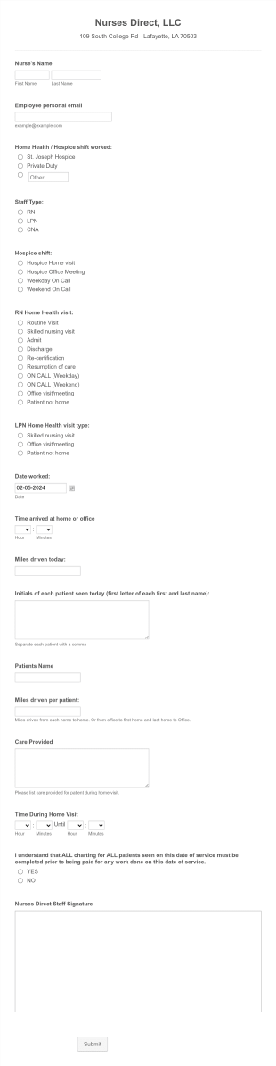 Nurses Direct Home Visit E Slip Form Template