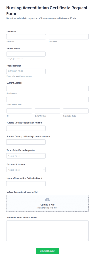 Nursing Accreditation Certificate Request Form Template