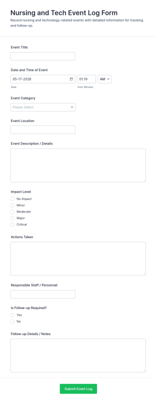 Nursing And Tech Event Log Form Template