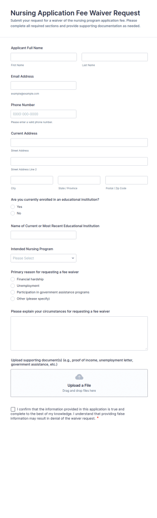 Nursing Application Fee Waiver Request Form Template