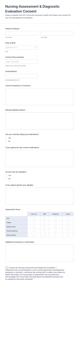 Nursing Assessment Diagnostic Evaluation Consent Form Template