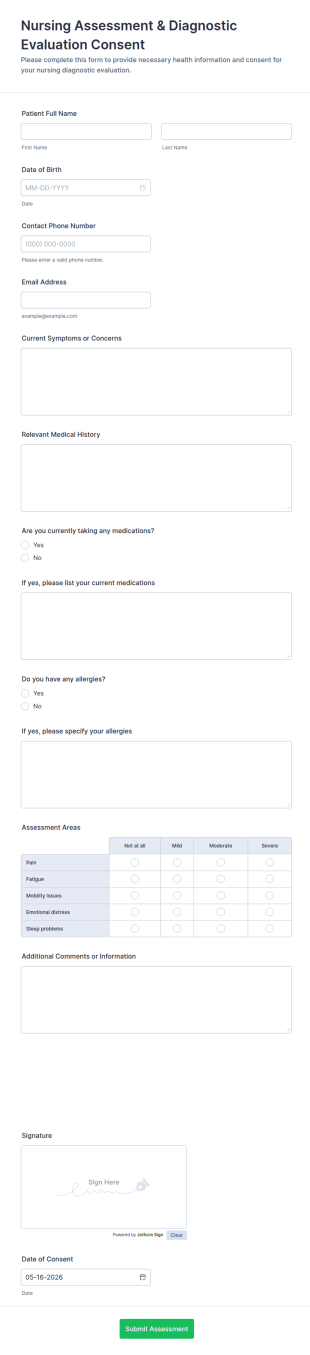 Nursing Assessment Diagnostic Evaluation Consent Form Template