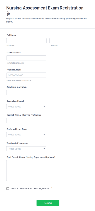 Nursing Assessment Exam Registration 🩺 Form Template
