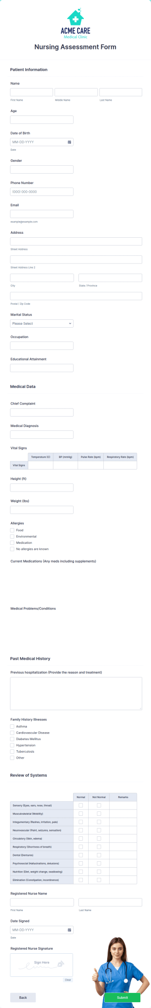 Nursing Assessment Form Template