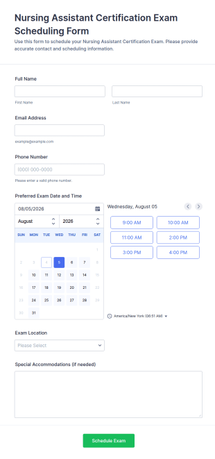 Nursing Assistant Certification Exam Scheduling Form Template