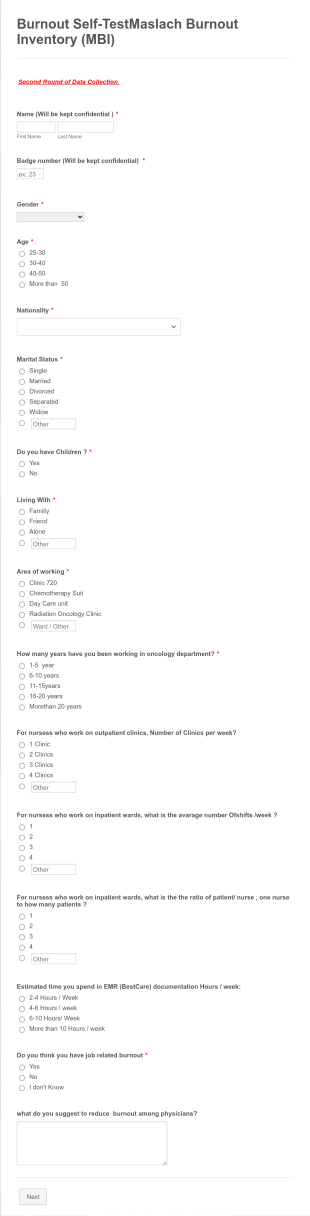 Nursing Burnout Self TestMaslach Burnout Inventory (MBI)Course Registration Form Template