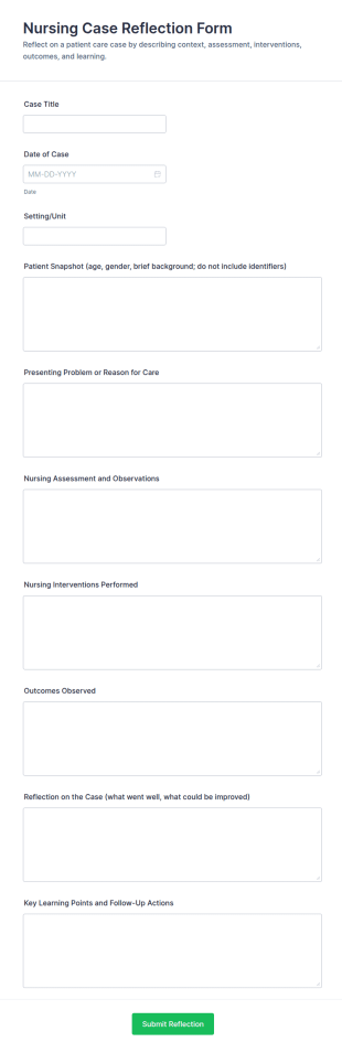 Nursing Case Reflection Form Template