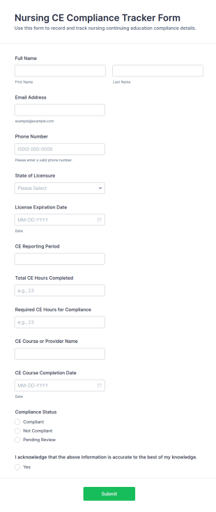 Nursing CE Compliance Tracker Form Template