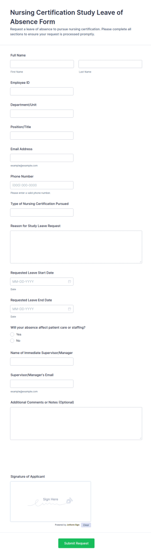 Nursing Certification Study Leave Of Absence Form Template