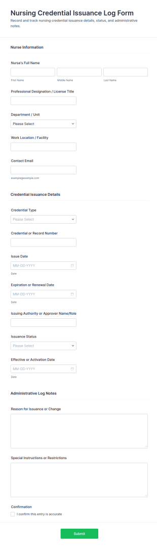 Nursing Credential Issuance Log Form Template