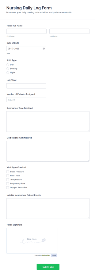 Nursing Daily Log Form Template