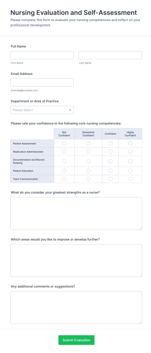 Nursing Evaluation And Self Assessment Form Template