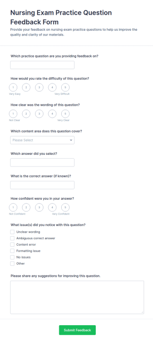 Nursing Exam Practice Question Feedback Form Template