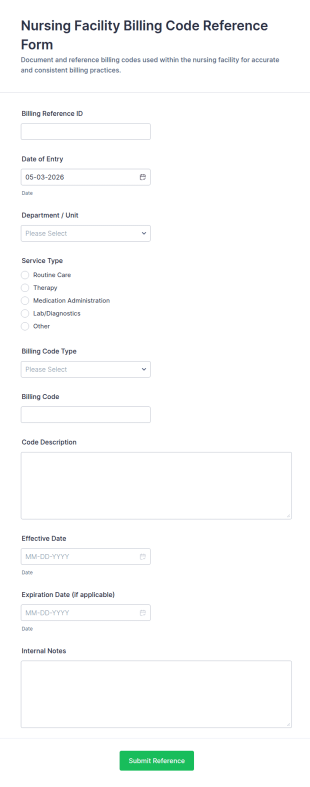 Nursing Facility Billing Code Reference Form Template