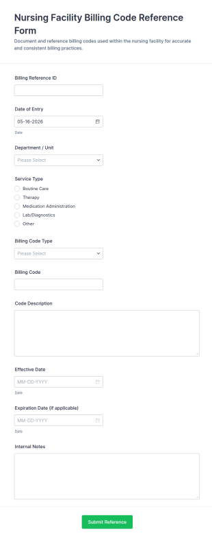 Nursing Facility Billing Code Reference Form Template