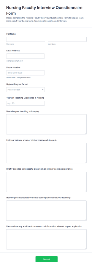 Nursing Faculty Interview Questionnaire Form Template