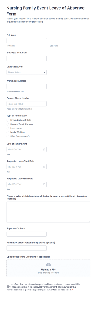 Nursing Family Event Leave Of Absence Form Template