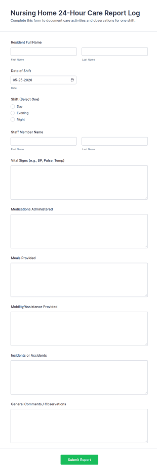 Nursing Home 24 Hour Care Report Log Form Template