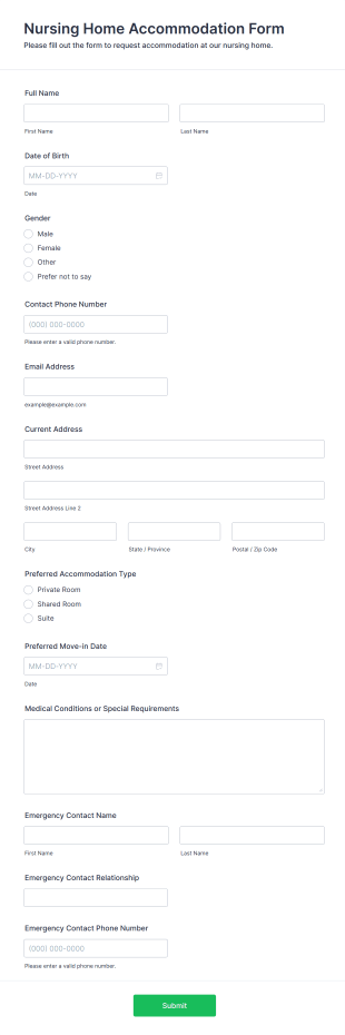 Nursing Home Accommodation Form Template