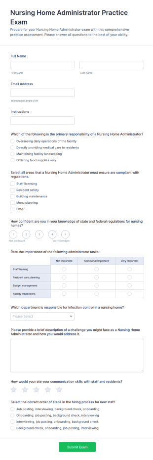 Nursing Home Administrator Practice Exam Form Template