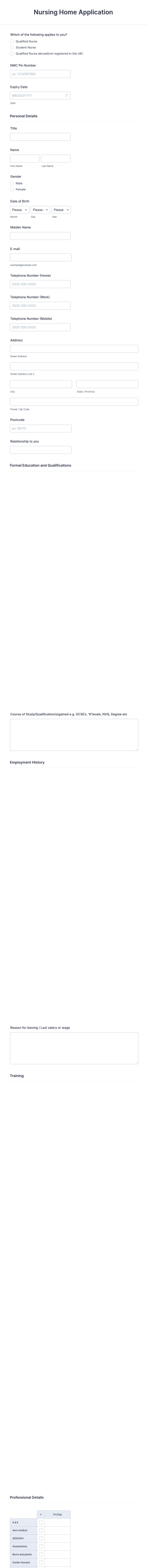 Nursing Home Application Form Template