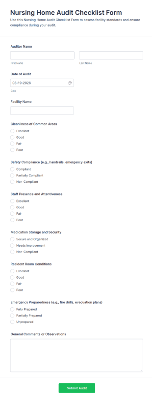 Nursing Home Audit Checklist Form Template