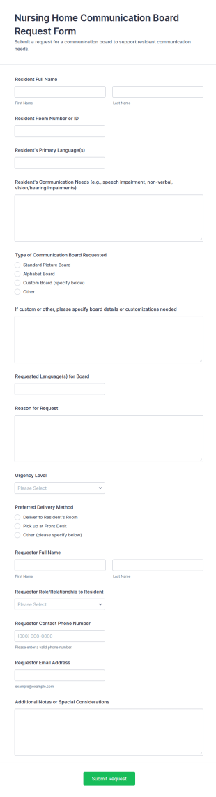 Nursing Home Communication Board Request Form Template