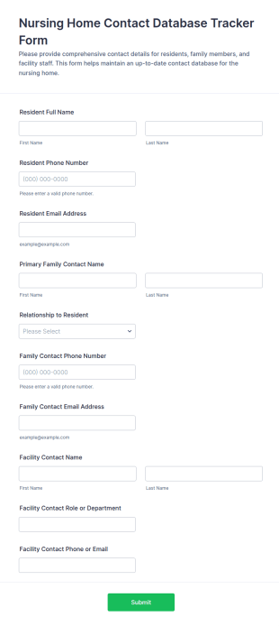 Nursing Home Contact Database Tracker Form Template