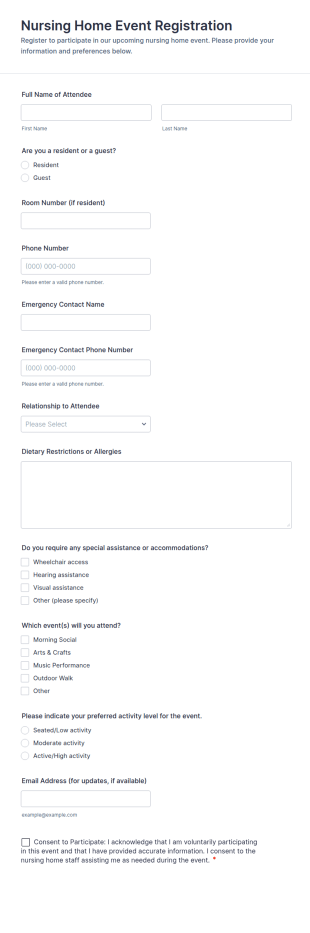 Nursing Home Event Registration Form Template