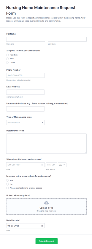 Nursing Home Maintenance Request Form Template