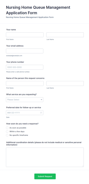 Nursing Home Queue Management Application Form Template