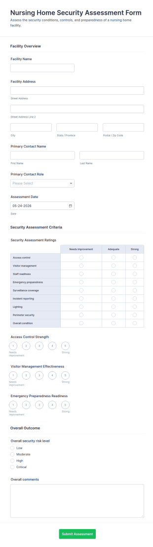 Nursing Home Security Assessment Form Template
