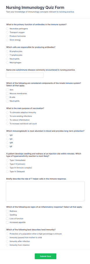 Nursing Immunology Quiz Form Template