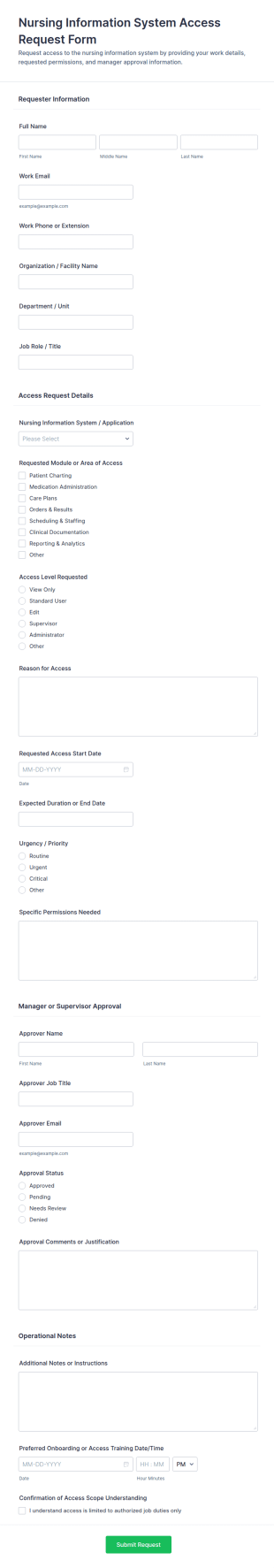 Nursing Information System Access Request Form Template