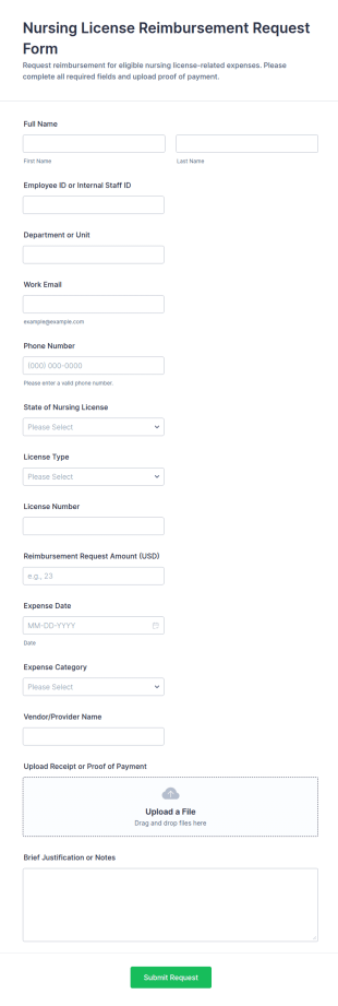 Nursing License Reimbursement Request Form Template