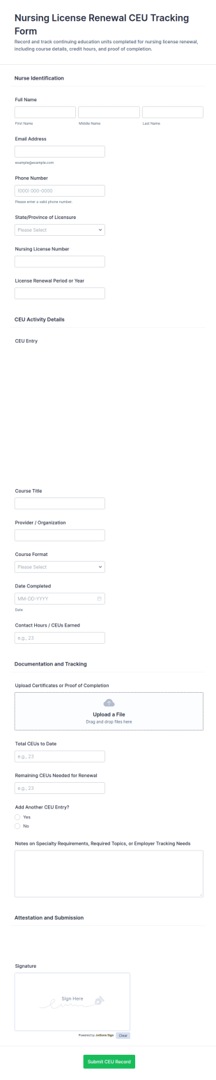 Nursing License Renewal CEU Tracking Form Template