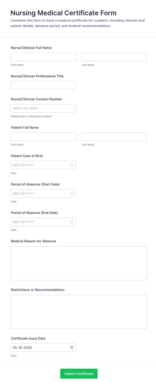Nursing Medical Certificate Form Template
