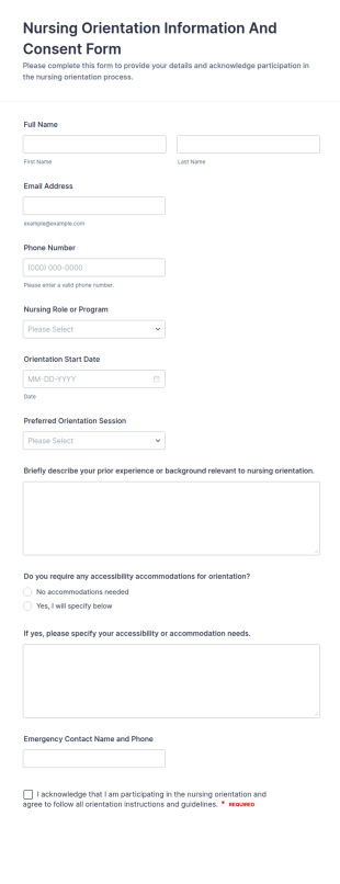 Nursing Orientation Information And Consent Form Template