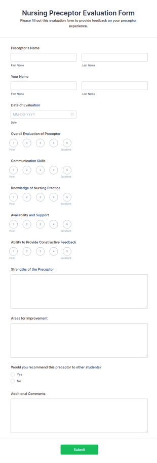 Nursing Preceptor Evaluation Form Template