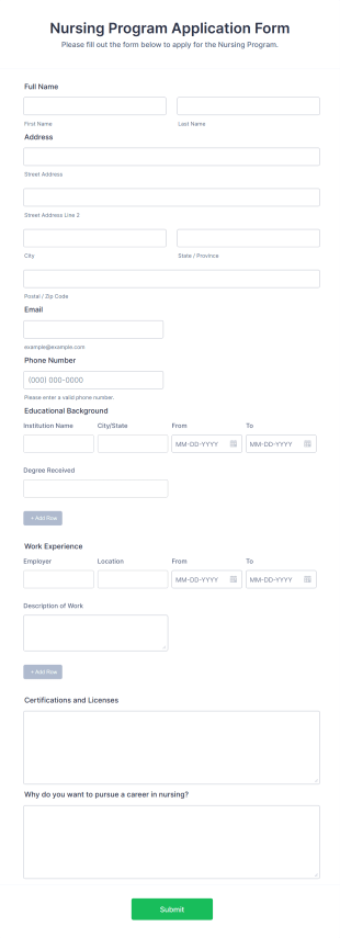 Nursing Program Application Form Template