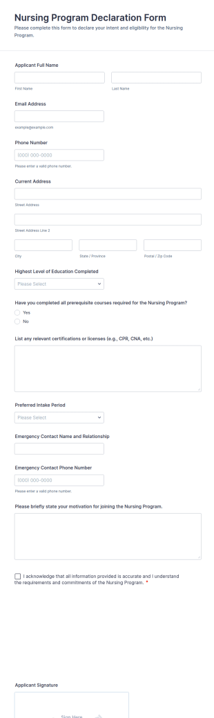 Nursing Program Declaration Form Template
