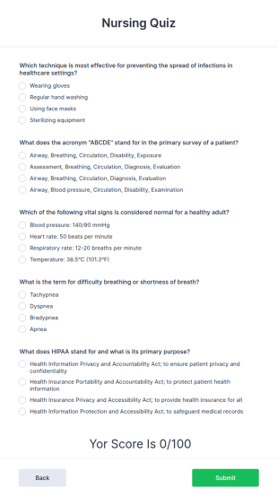 Nursing Quiz Form Template