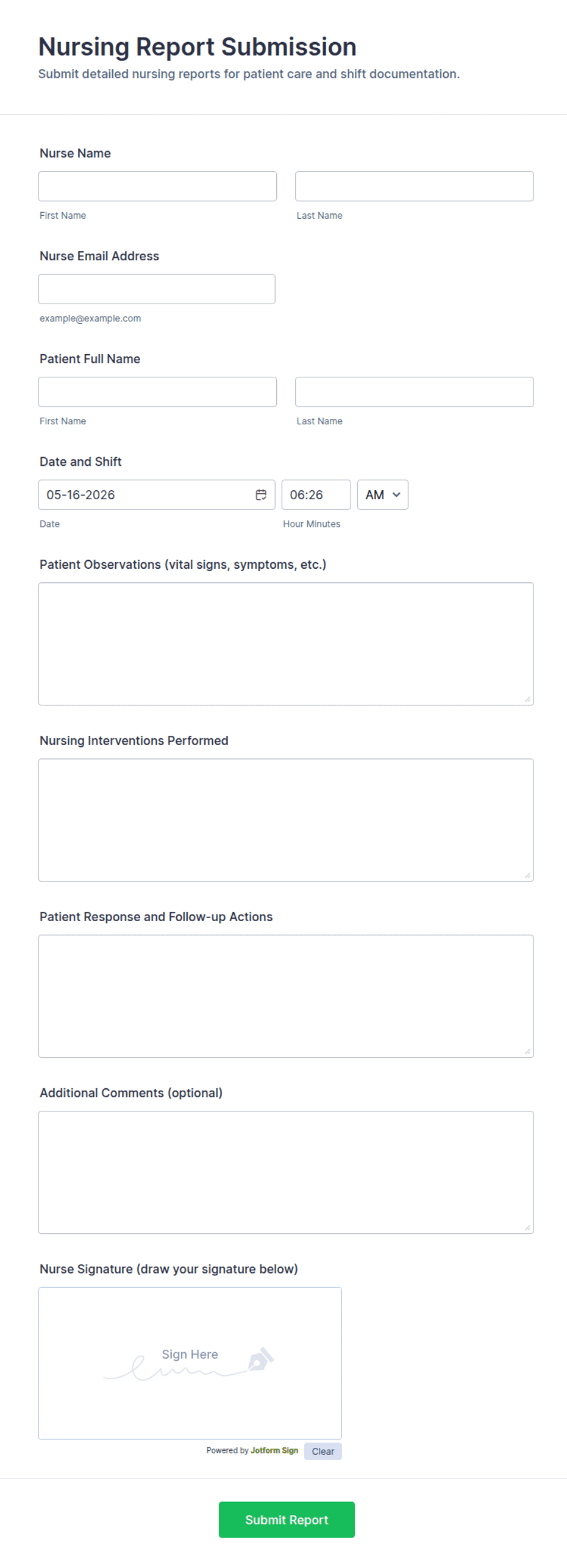 Report Buildr Nursing Report Submission Form Template | Jotform