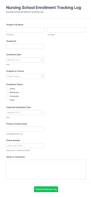 Nursing School Enrollment Tracking Log Form Template